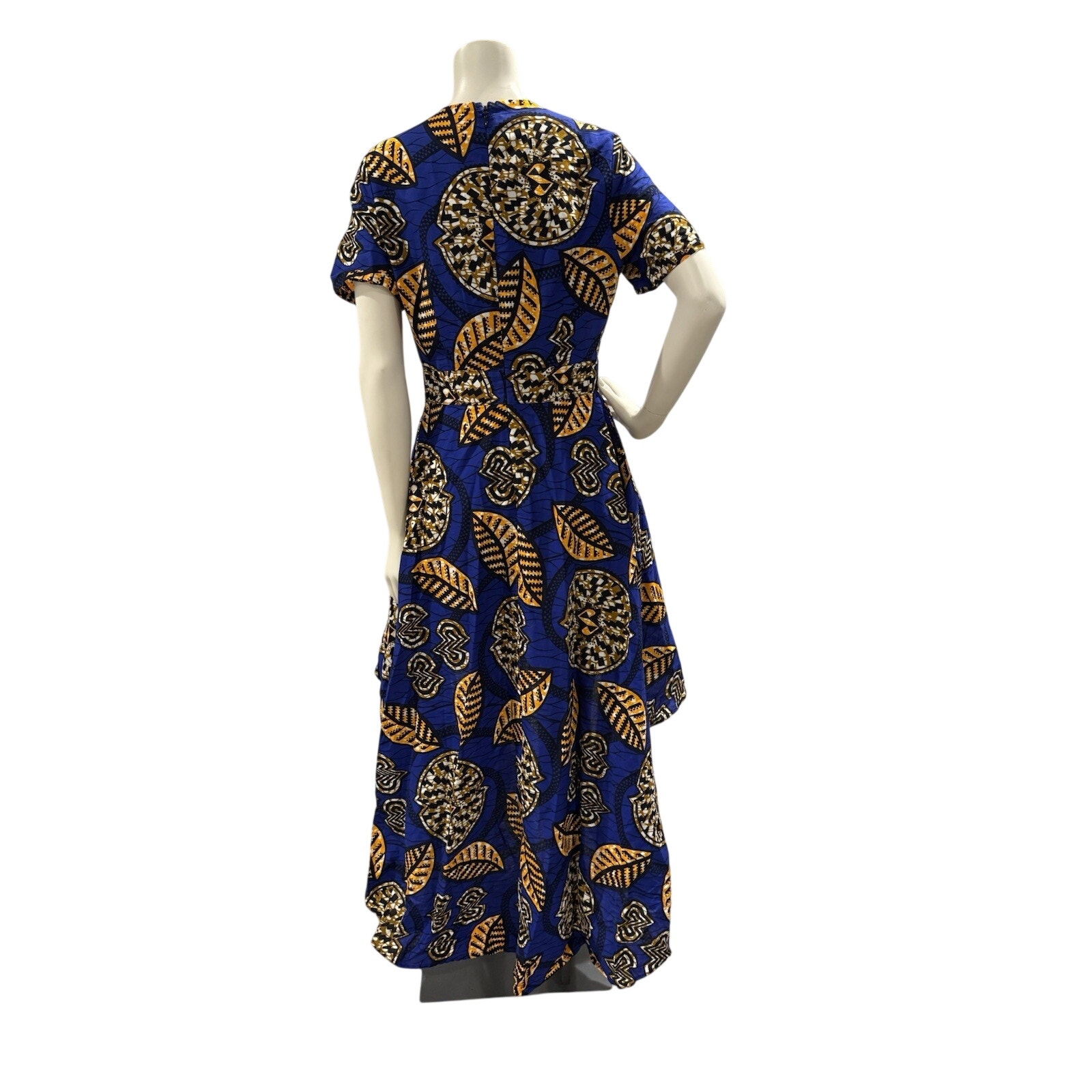 Nwt Ofuure Medium Bold Dress 100% Cotton Geometric Print Blue Orange Pockets — image 2 of 8